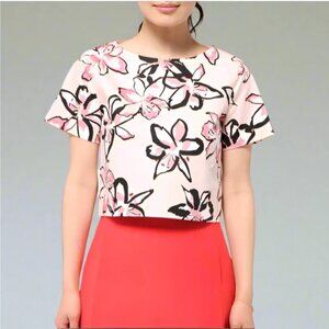 Kate Spade Tiger Lilly Floral Crop Top Womens Small Pink Cotton Short Sleeve